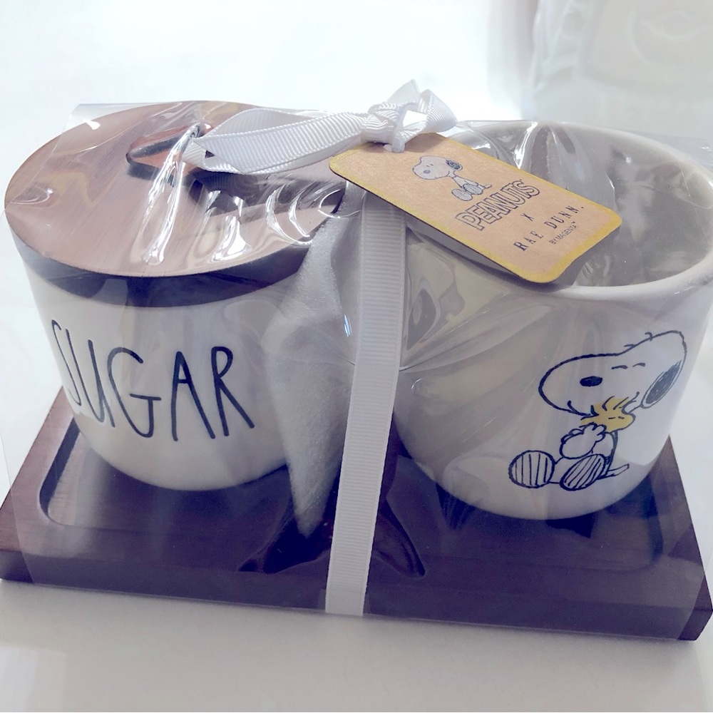 Rae Dunn Snoopy cream sugar tray set NEW